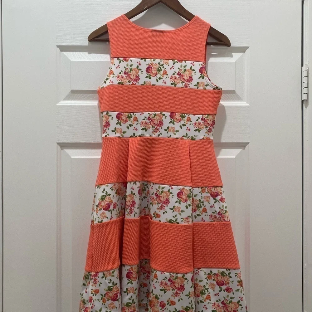 Floral and Striped Little Girl’s Dress Colorful Flowers Swing Dress size 16